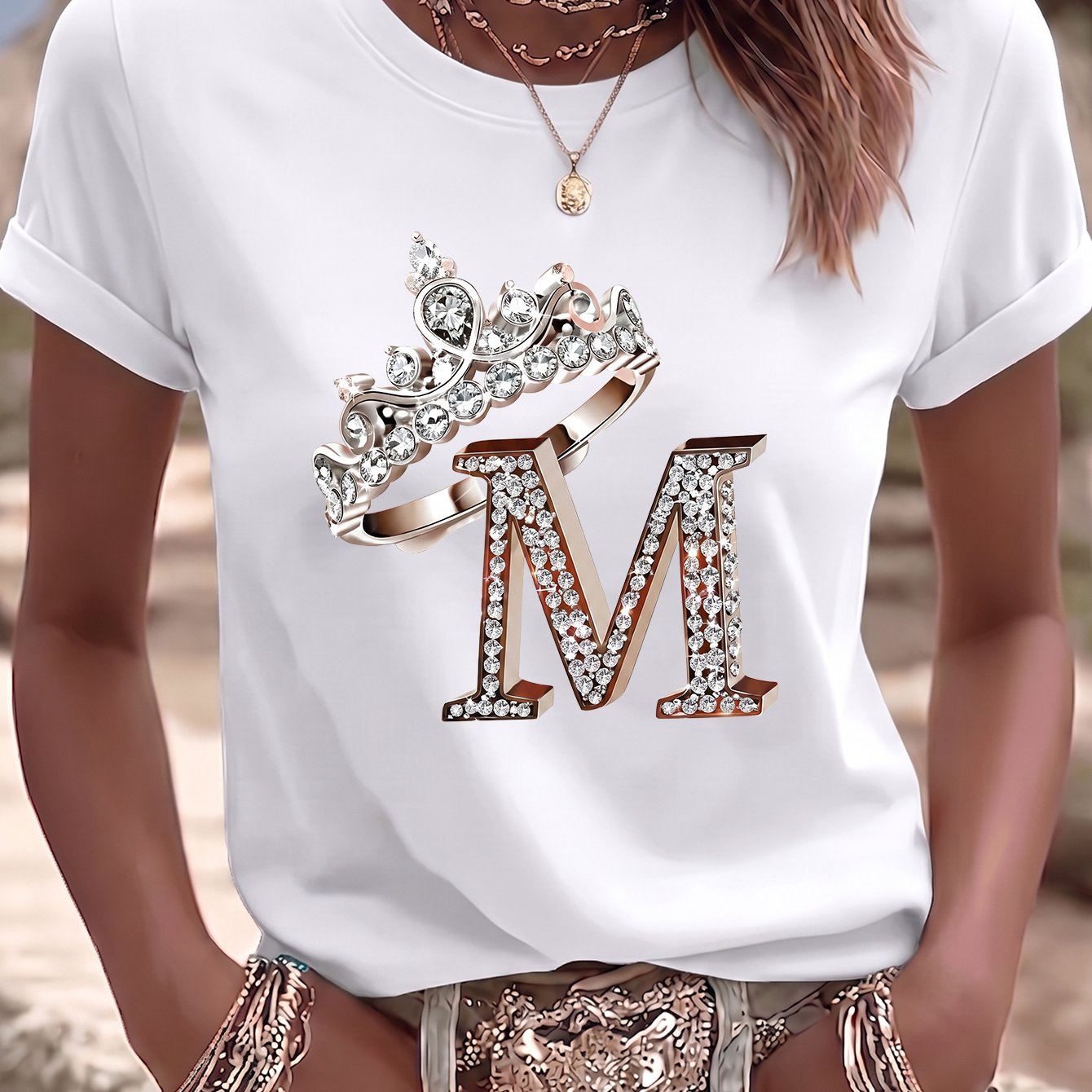 TEMU Exquisite Gifts For Ladies. Round-neck Short-sleeved T-shirts, 's Clothing With Letter Printed Patterns