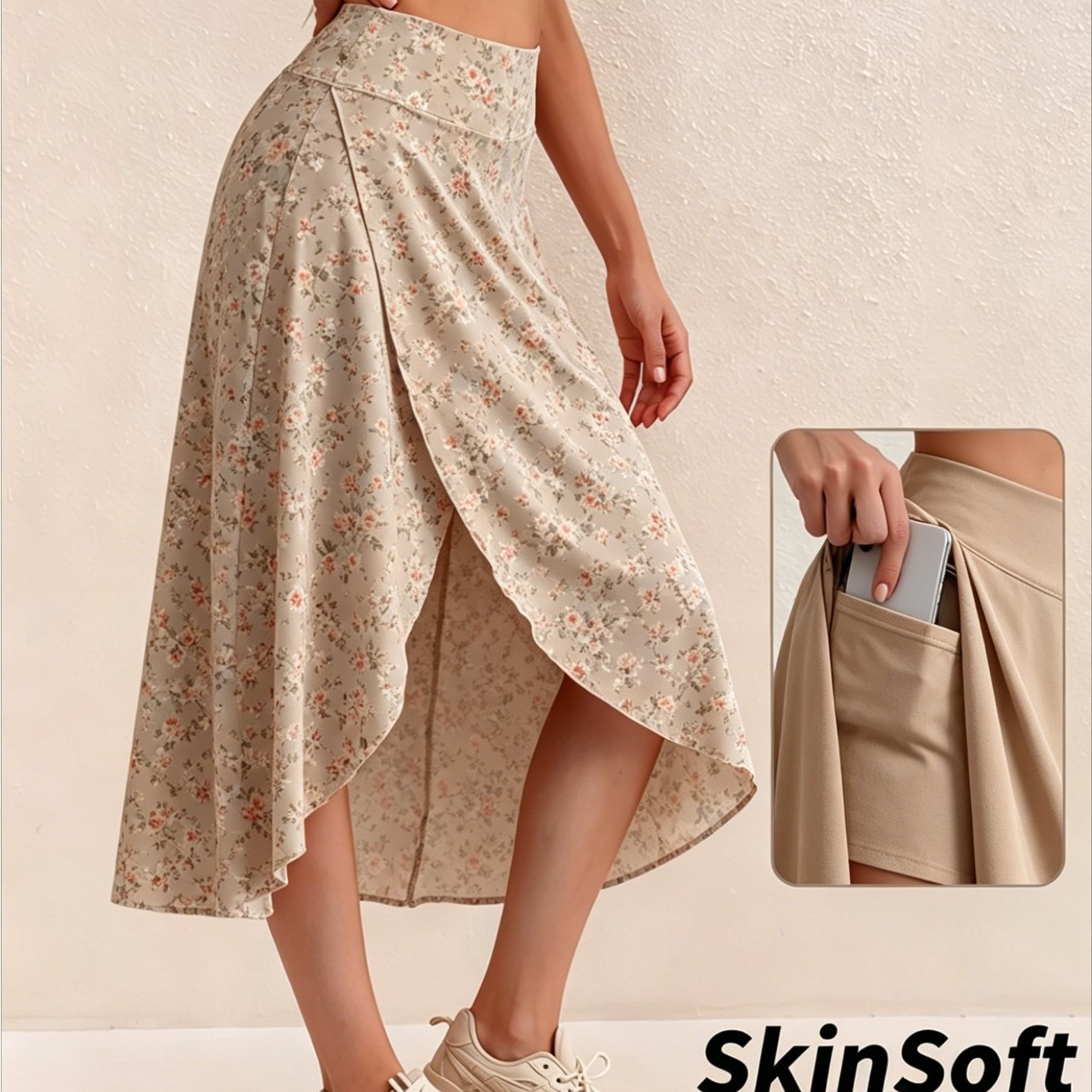 Image of Women's High Waisted Flowy Wrap Skort With Built-in Safety Shorts & Pockets - Split Front Tennis Skirt Suitable For Sports, Dance, Gym, Casual Wear - Machine Washable Athletic Skorts With Pocketed