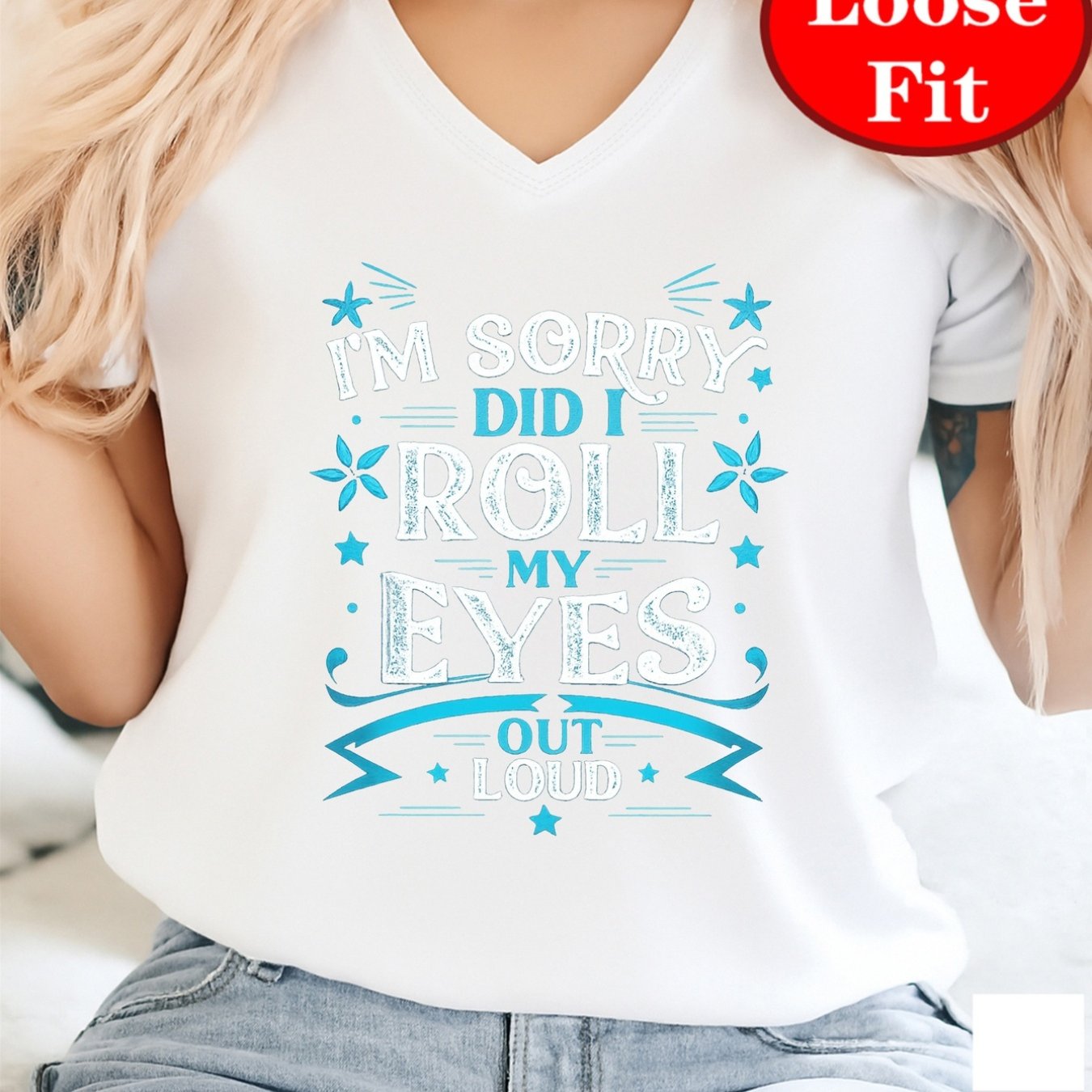 TEMU Women's Plus Size V-neck Short Sleeve T-shirt - Sassy "eye-roll" Print Blouse, Summer Casual H- With Short Sleeves, Machine Washable Elegant