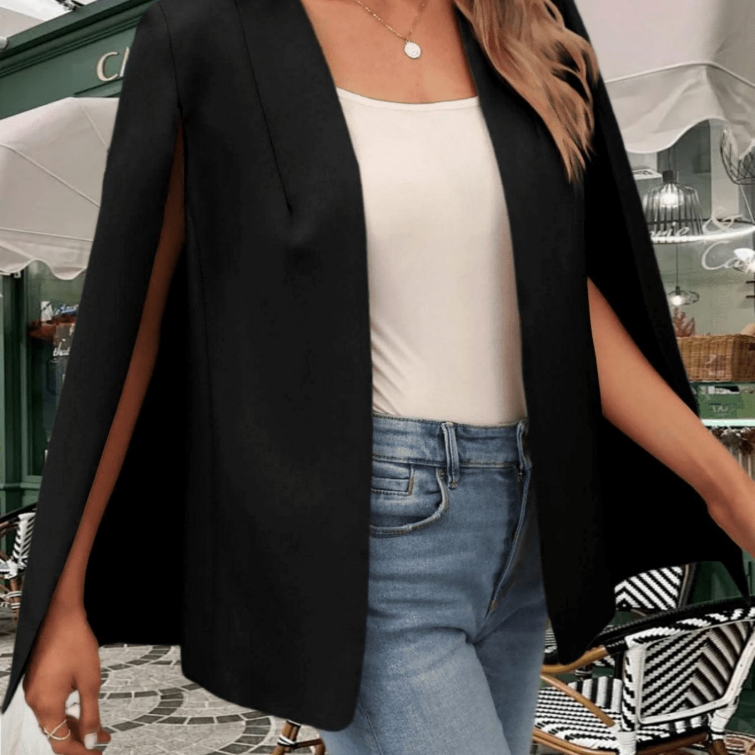 Split Sleeve Open Front Cape Blazer Women Spring Summer Casual Workwear Coat