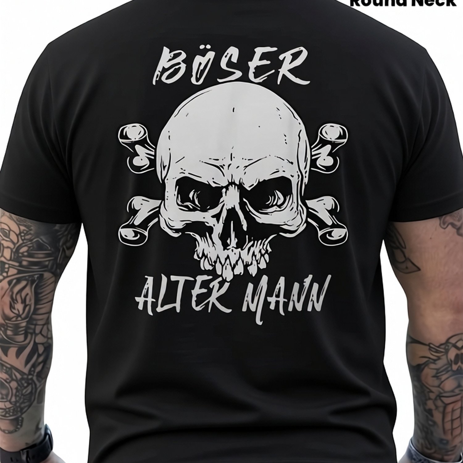 Men's Gothic German Text & Skull Back Print T-shirt - Evil Old For Man, Casual Short Sleeve Round Neck Tee Suitable For Gothic Outfits, Casual Attire, Machine Washable Gift For Men