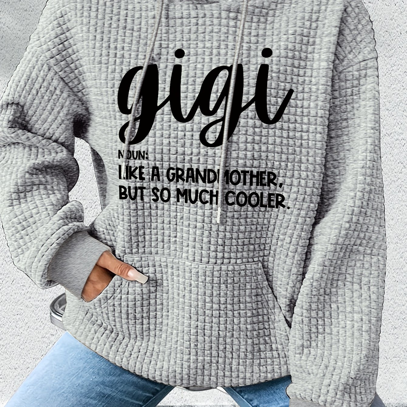 TEMU Directional Letter Print Long-sleeve Waffle Hoodie