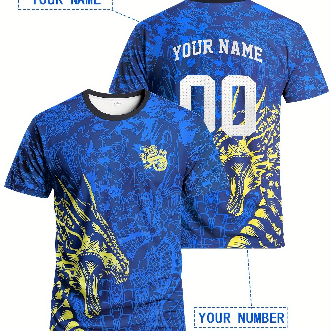 TEMU Custom Football Jersey With Name & Number - Royal Blue & Yellow Suitable For Matches, Training, Gifts | Team/individual Personalization |