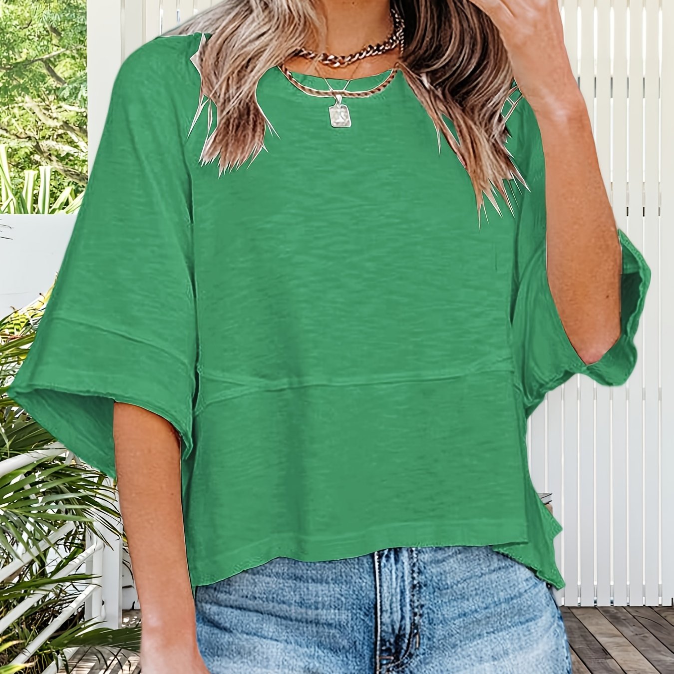 TEMU Women's Summer Casual Crewneck Batwing Half Sleeve T-shirts Solid Color Loose Fit Flowy Tops Tees Blouses