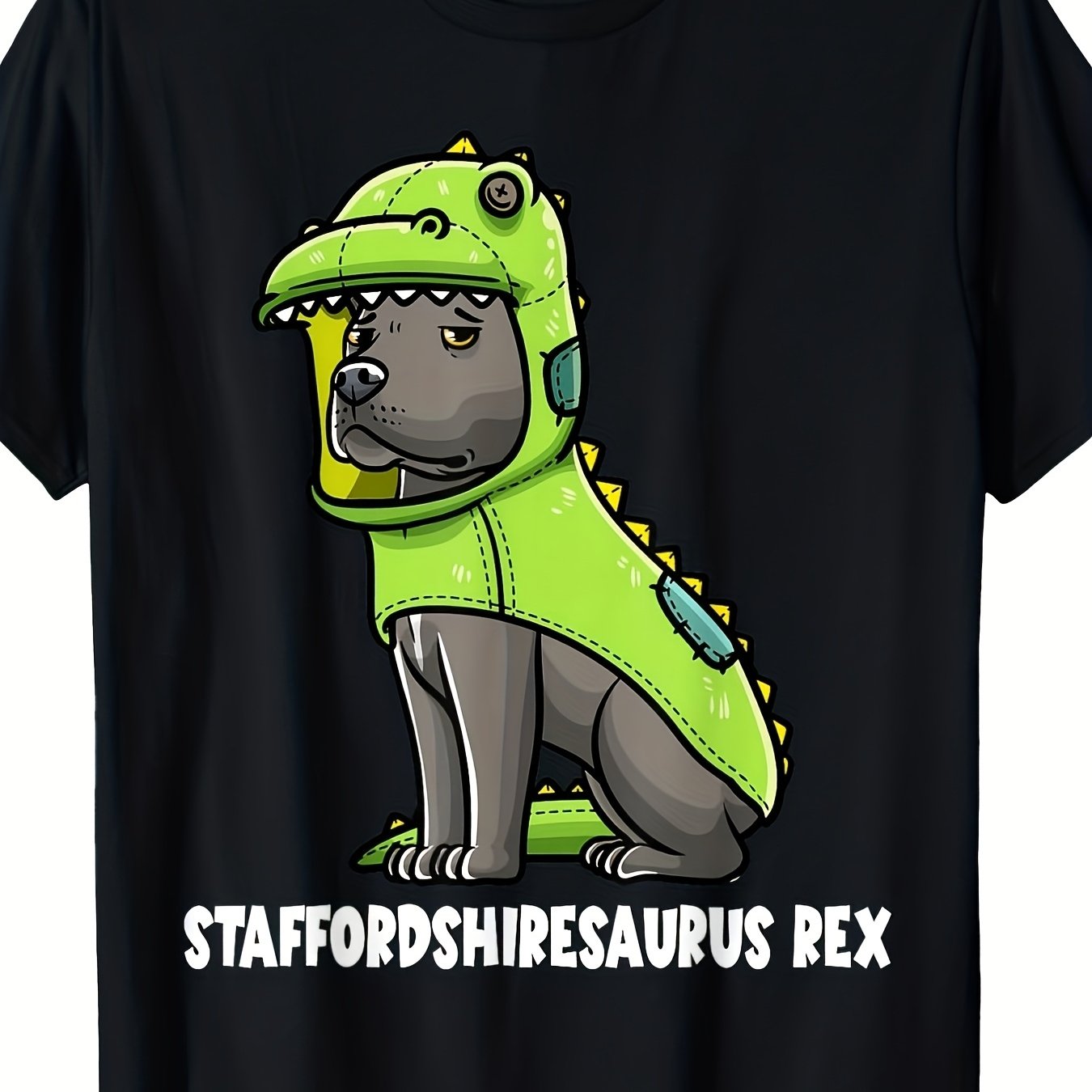 TEMU Staffordshiresaurus T-shirt For Men And - Black Dinosaur And Rex Graphic Tee Featuring A Retro Loose Fit Short Sleeve Design With A Dino Dog
