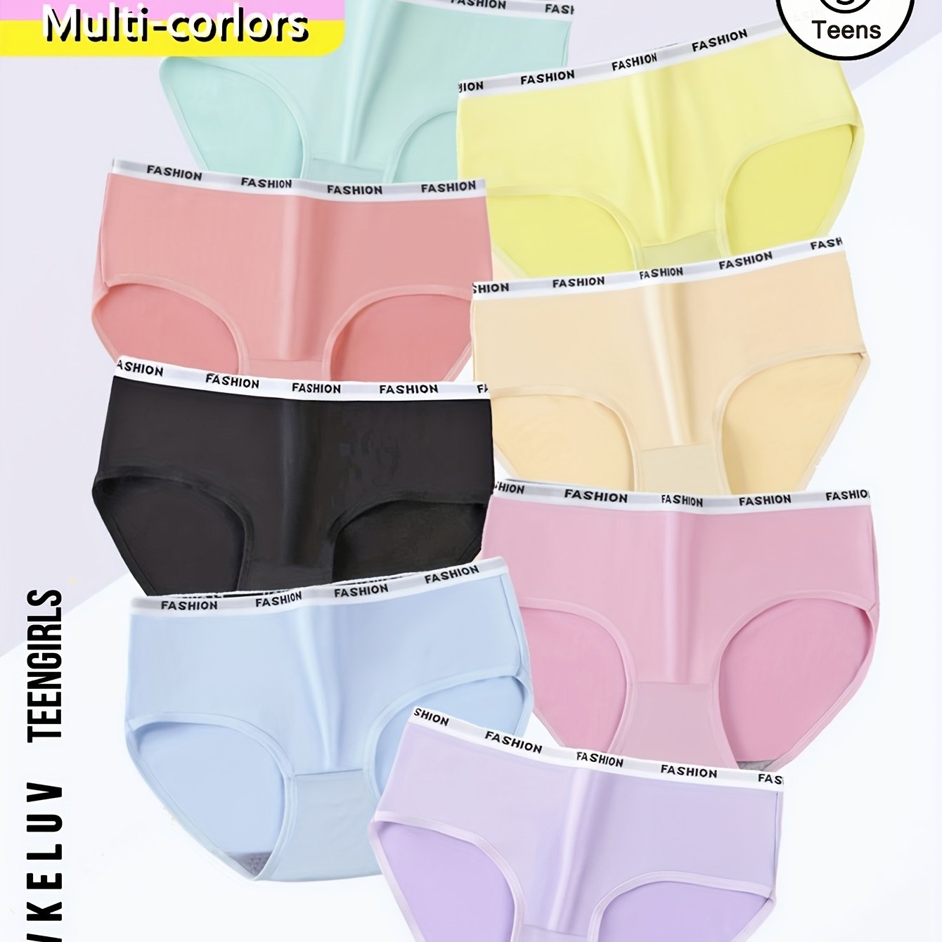 Image of 8pcs Briefs For Girls, "fashion" Printed Waist, Macaron-colored, Breathable, Softy Underwear For Teenage Girls, Random Colors, Gifts For Young Female