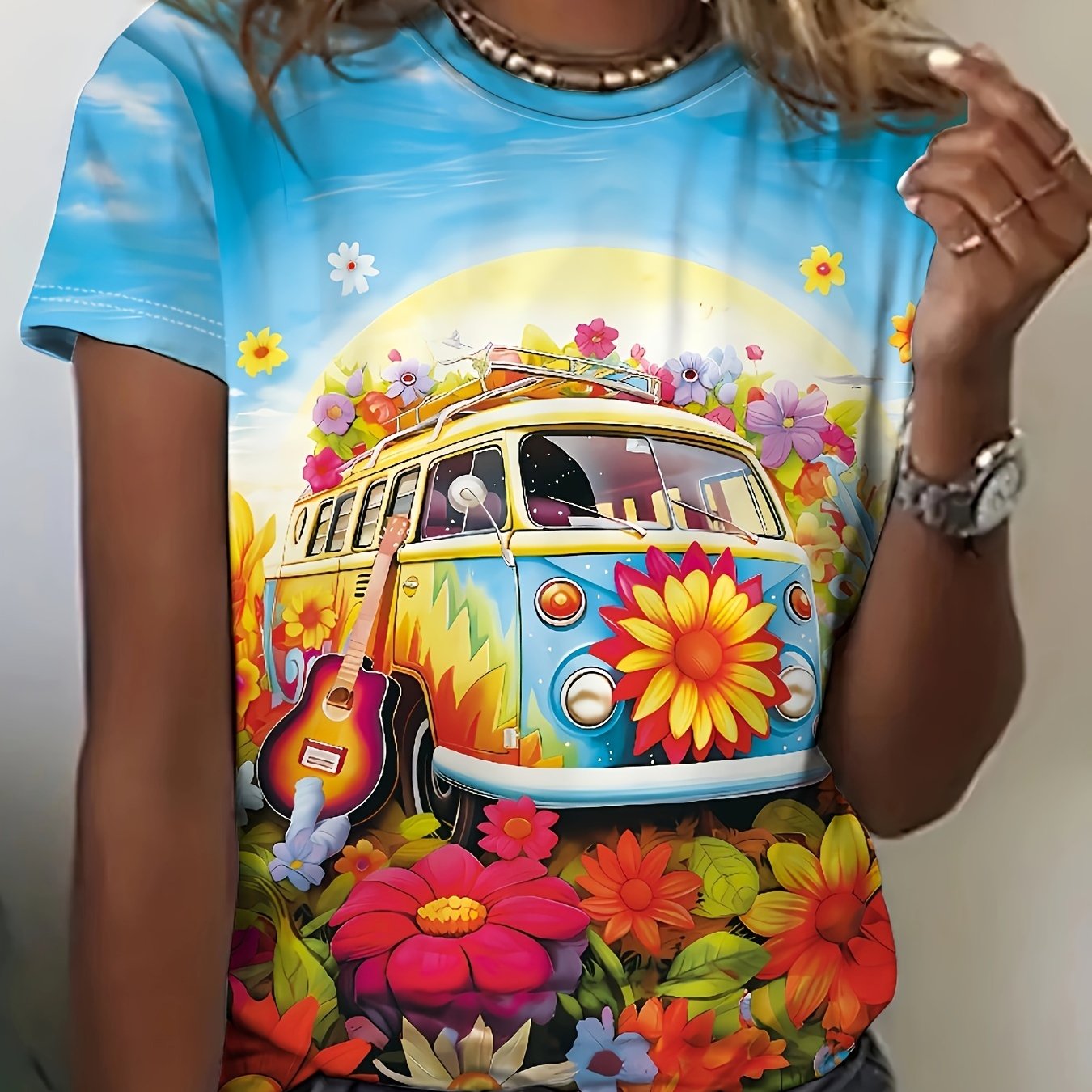 Spring Summer Women's Printed T-shirt, Casual T-shirt