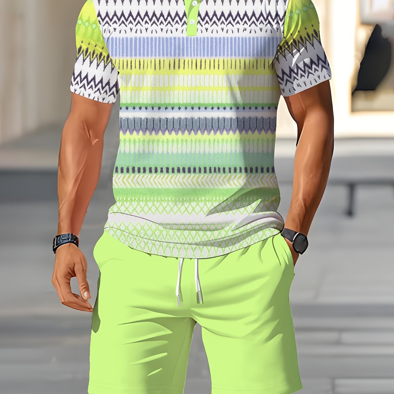 Casual Sporty Men's Short-sleeve Shirt And Shorts Set For Daily Outdoor And Commuting Wear
