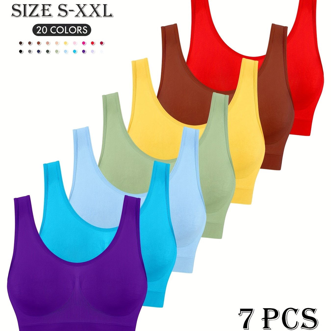 Image of 7pcs Set Women' Underwear Comfortable Running Sports Vest-style Underwear Single-layer Unpadded Sports Bra