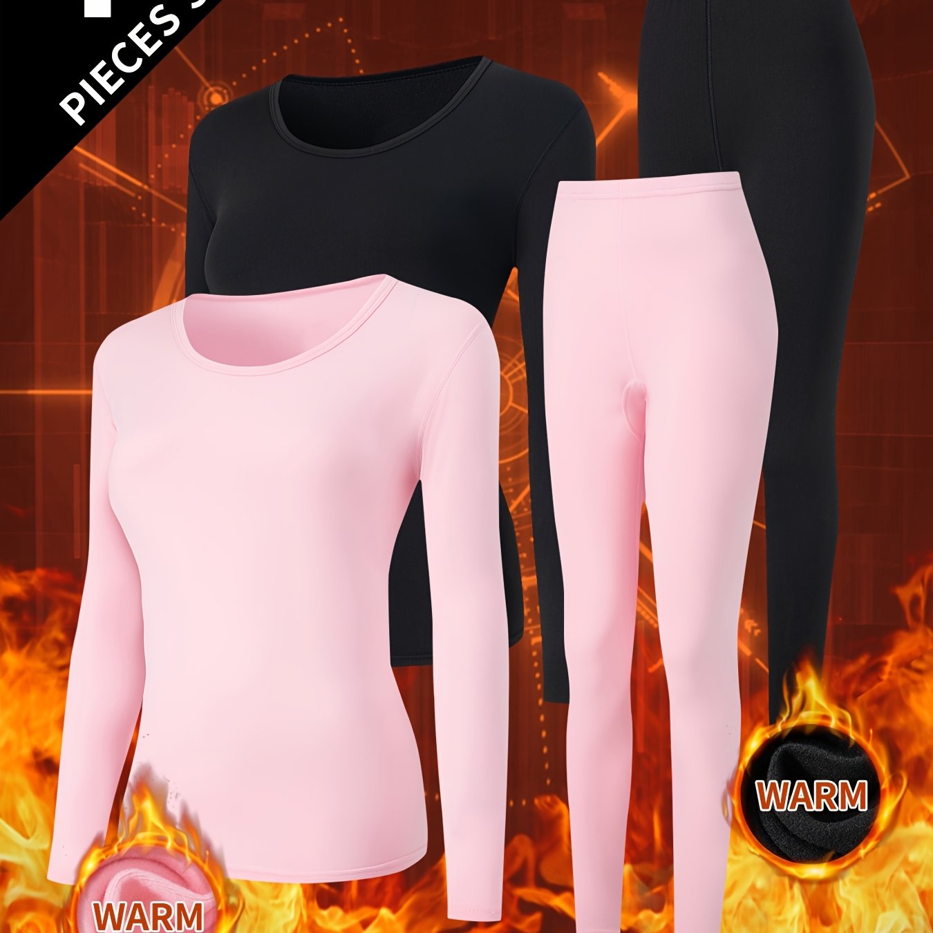 TEMU 4pcs Women's Thermal Underwear Set, Crewneck Top + Pants, Winter Autumn Long Johns, Form- Layer