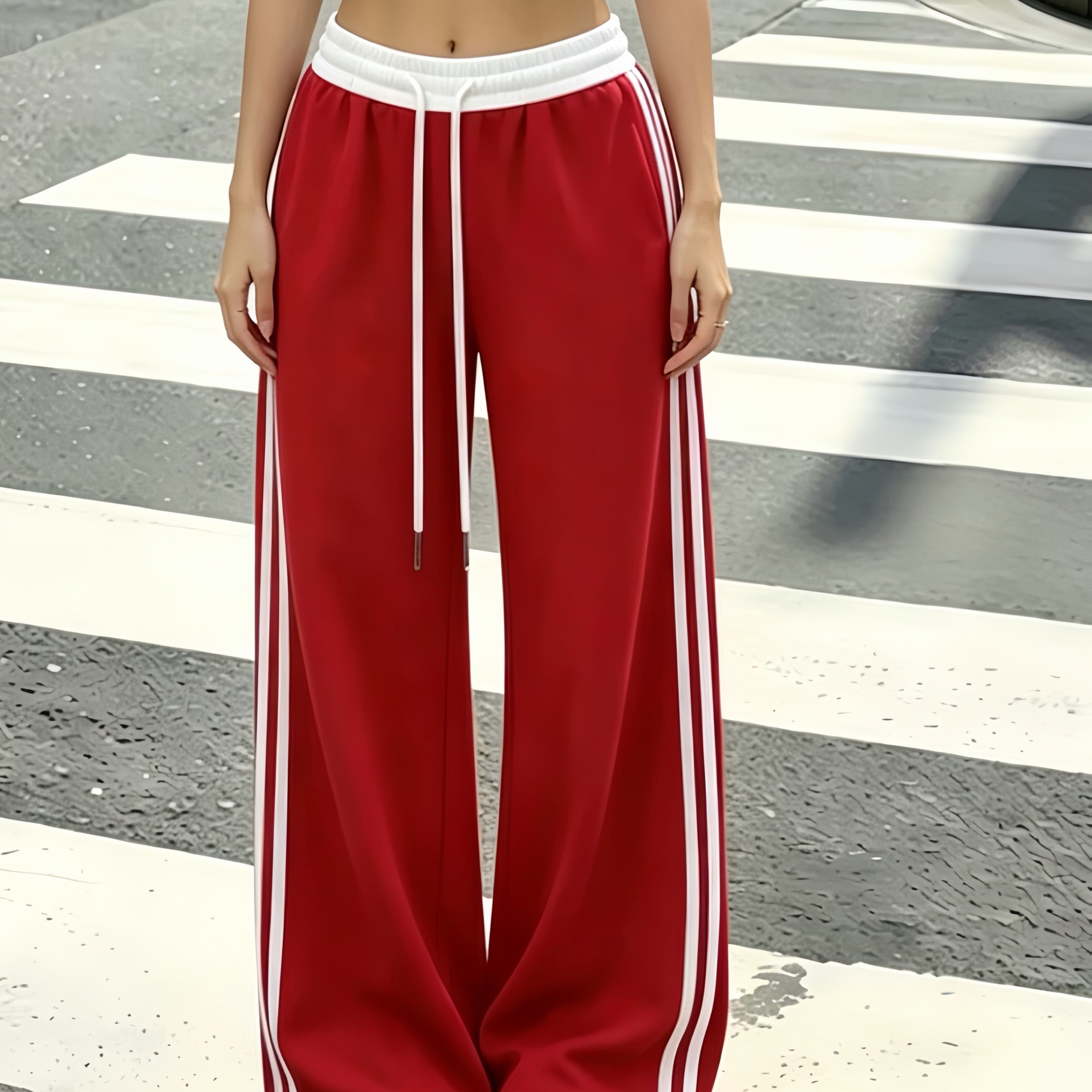 TEMU Women's Wide-leg Jogger Pants - Loose Fit Trousers With Striped Design, Non-stretch Suitable For - Wear, Machine Washable Casual Wideleg Pants