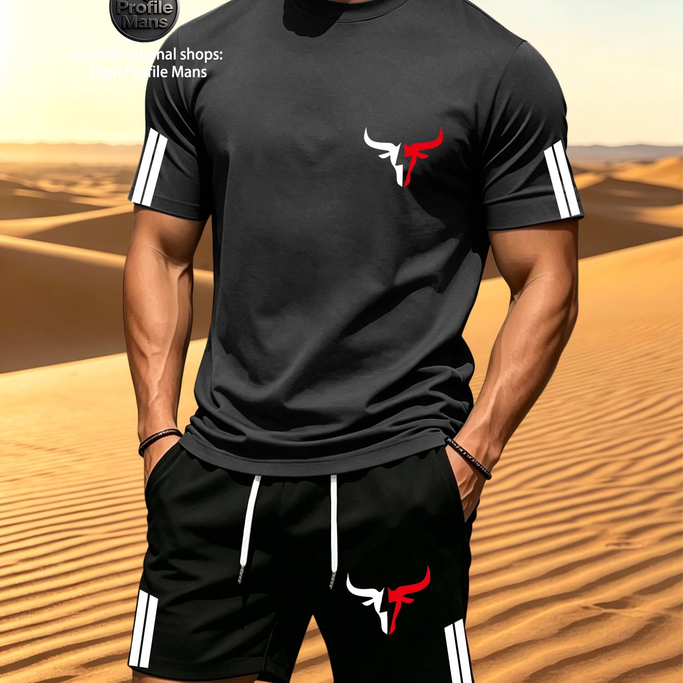 TEMU 2pcs Men's Summer Breathable Casual Set Bull Drawstring Shorts With Pockets, Optional Fashion Outdoor Sports Fitness Jogging Lightweight