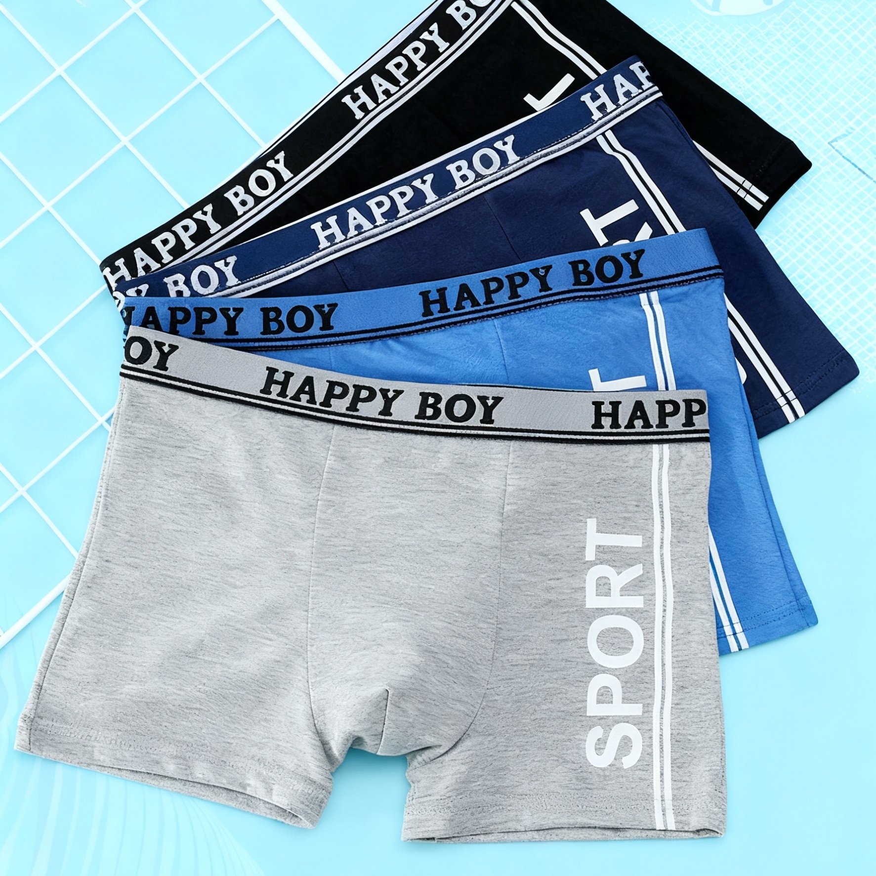 Set Of 4 Boys' Sports-style Underwear, Comfortable And Soft Boxers