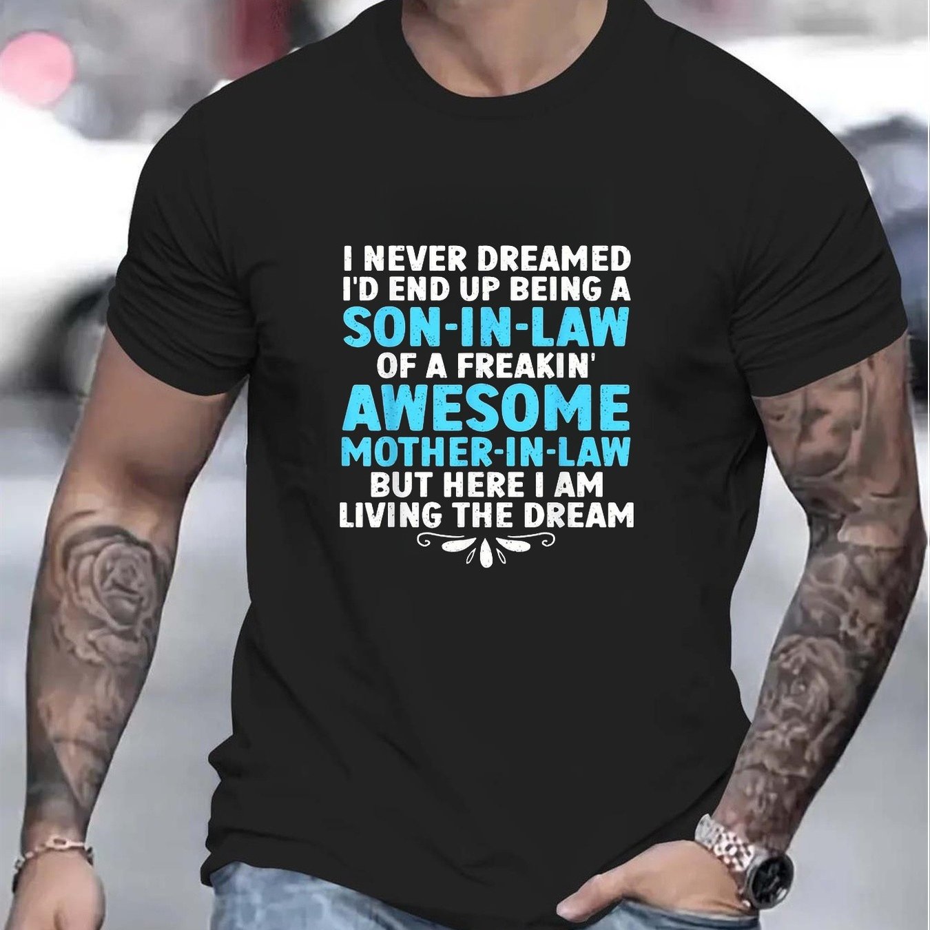 TEMU Funny Mother-in-law And Son-in-law Graphic T-shirt - Humorous Quote Retro Unisex Style, Suitable For Men And Casual Short Sleeve Round Neck,