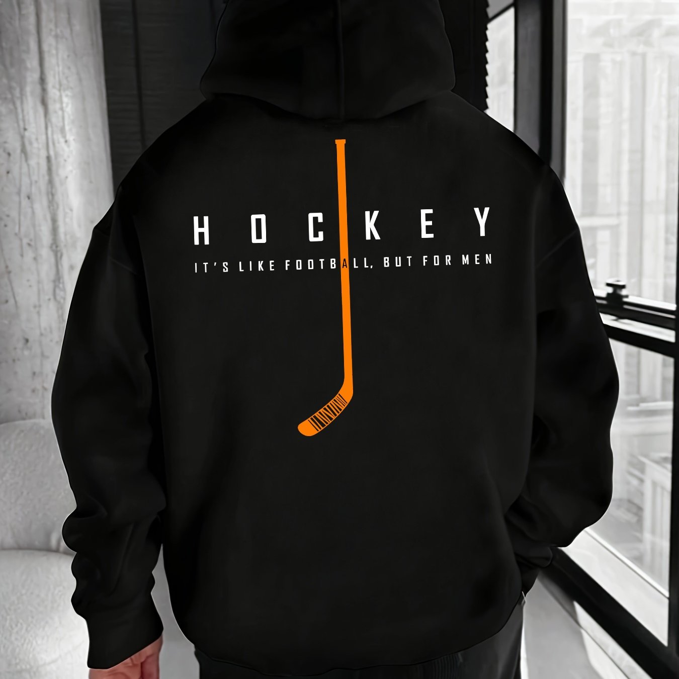 TEMU Sweat à capuche pour homme avec motif de hockey, décontracté, à manches longues, avec poche et cordon de serrage, parfait pour et , coupe ample,