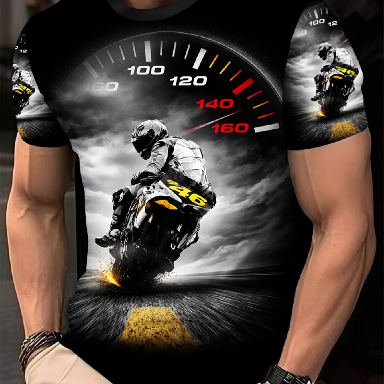TEMU 2026 Summer 's 3d Printed Short-sleeve T-shirt, Breathable Fabric, Regular Fit Casual Summer T-shirt, Creative Motorcycle Design, Comfortable