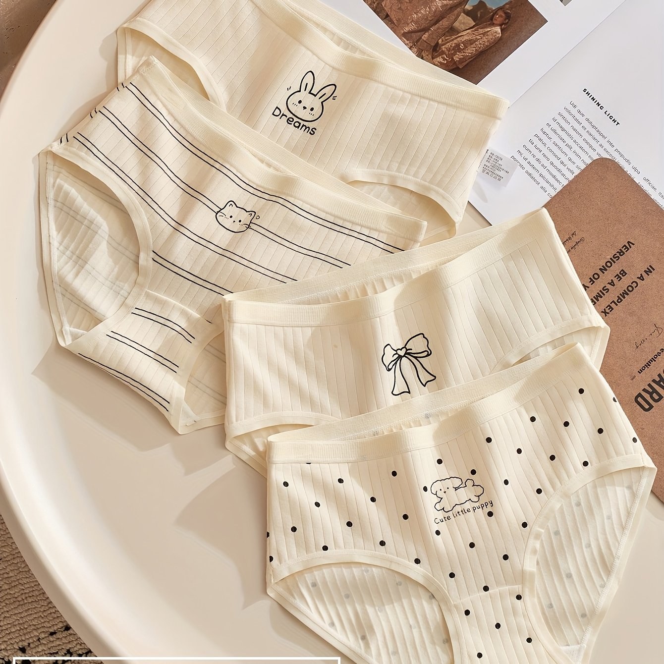 [4pcs Pc] 4pcs ' Underwear, High-elastic Breathable Comfortable Skin-friendly Soft Triangle Panties, Cute Cartoon Animal , Wearable Summer Autumn Winter [htl]
