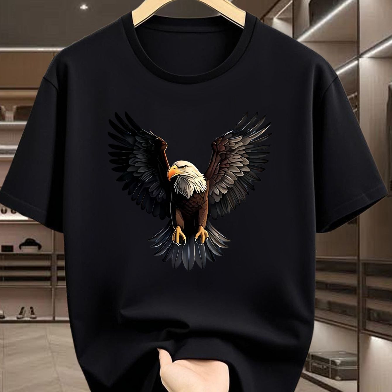 TEMU Men's T-shirt With A Bald Eagle Graphic Print, Crew Neck Short Sleeve Tee, Fashionable And Animal Print Top