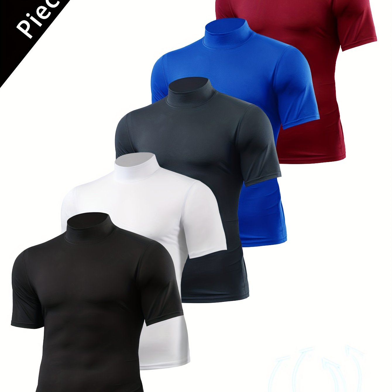 TEMU 5pcs Men's Breathable Slim Fit T-shirts - Moisture Wicking, Stretchy Crewneck For Gym/running/cycling (solid Colors) - Athletic & Casual Wear