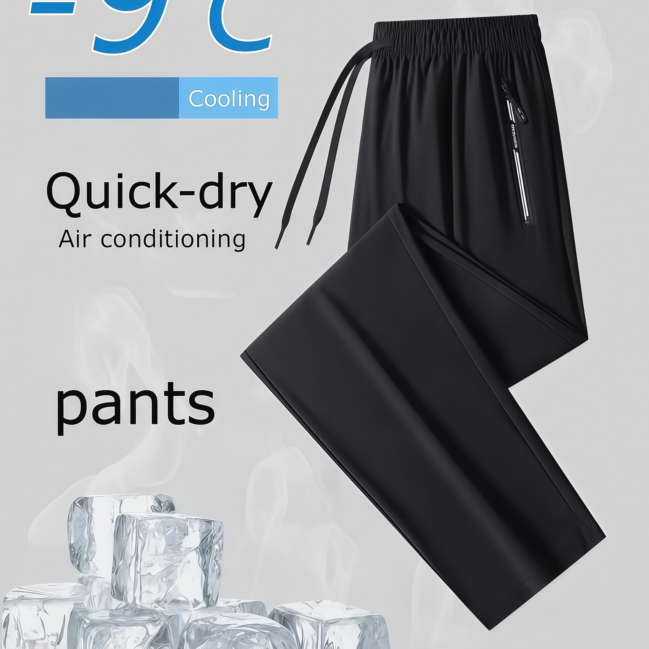 TEMU Men's Cool Casual Loose Pants - Letter Print Zipper Pockets, Elastic Waist, Quick-dry Breathable Straight-leg Trousers, For Daily Outdoor