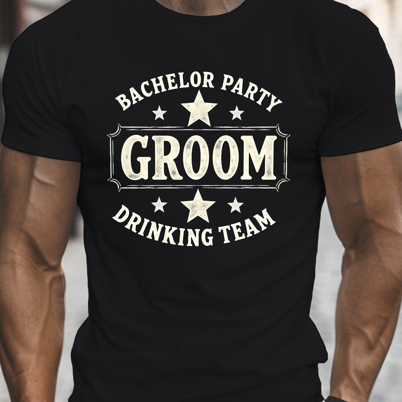TEMU Groom Bachelor Party Drinking Team Print, Men's Round Crew Neck Short Sleeve Tee, Casual T-shirtcasual Comfy Lightweight Top For Summer