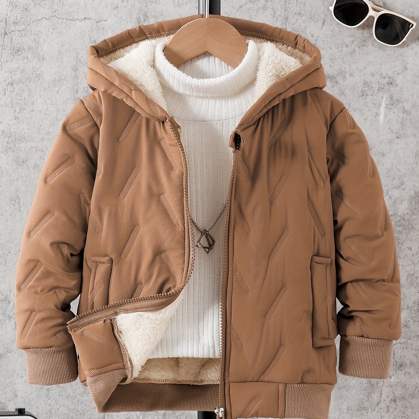 TEMU Veste à capuche zippée pour garçons, automne-hiver, couleur unie, épaisse, chaude, décontractée, confortable, polyvalente, pour tous et les