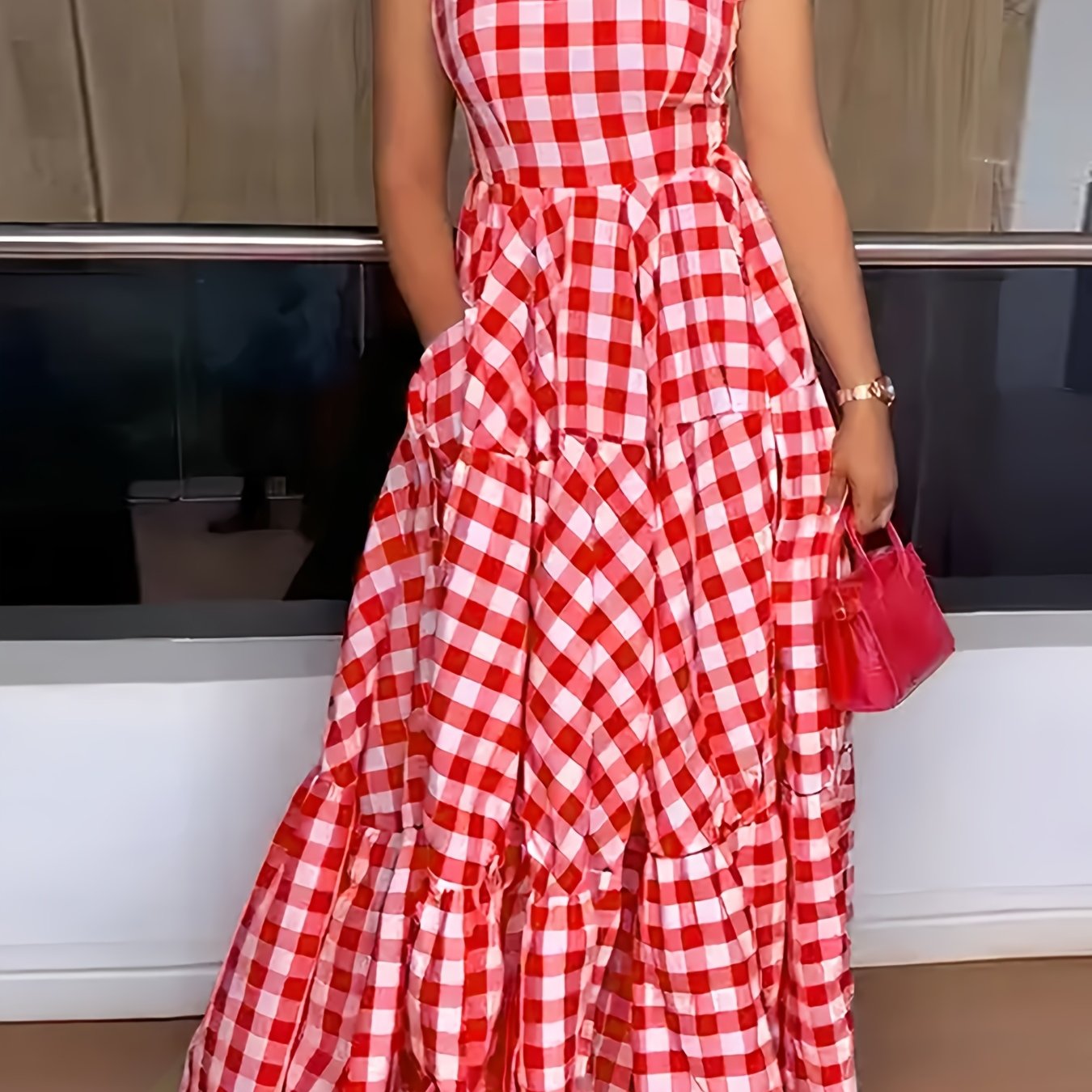 TEMU 2025 New Summer Elegant Dress, Sleeveless Round Neck High Waist Skirt, And , Casual Summer Wear For Vacation And Dates