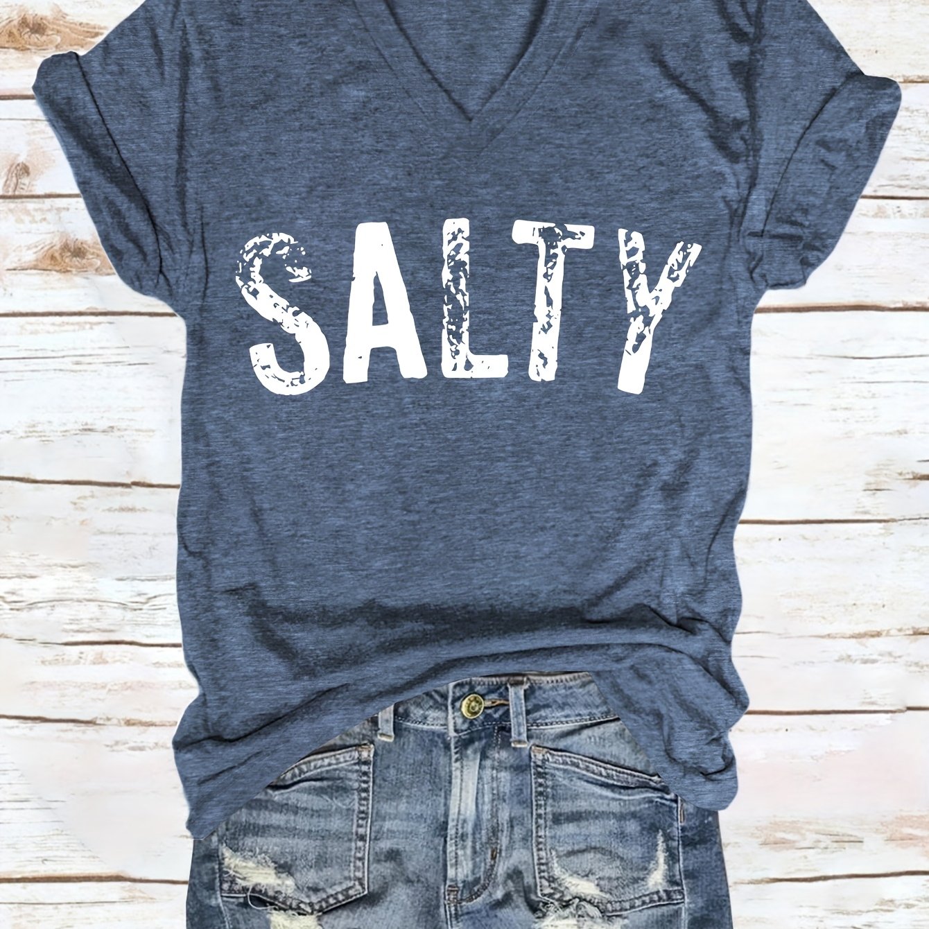 TEMU Salty In-stock Casual American Minimalist Women's V-neck T-shirt