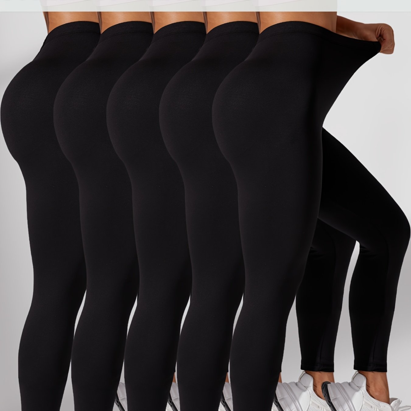Plus Size 5 Pack Super Leggings For Women, No See Through Workout Running Yoga Athletic Leggings