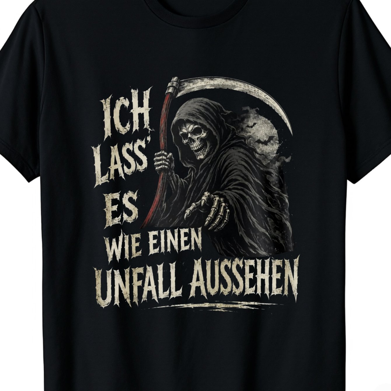 Reaper With And German Text Black Crew Neck Casual T-shirt Short Sleeve Tee