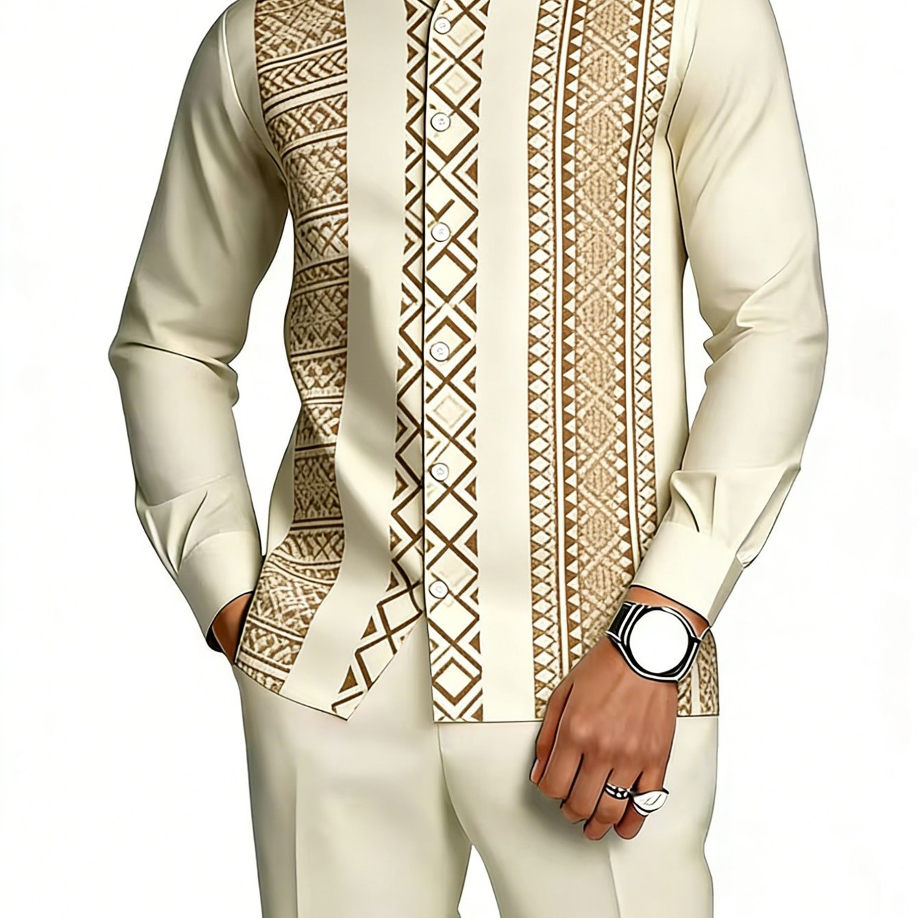 TEMU Ensemble 2 pièces, Chemise décontractée européen et américain - Chemise à col et manches longues associée à un pantalon long décontracté,