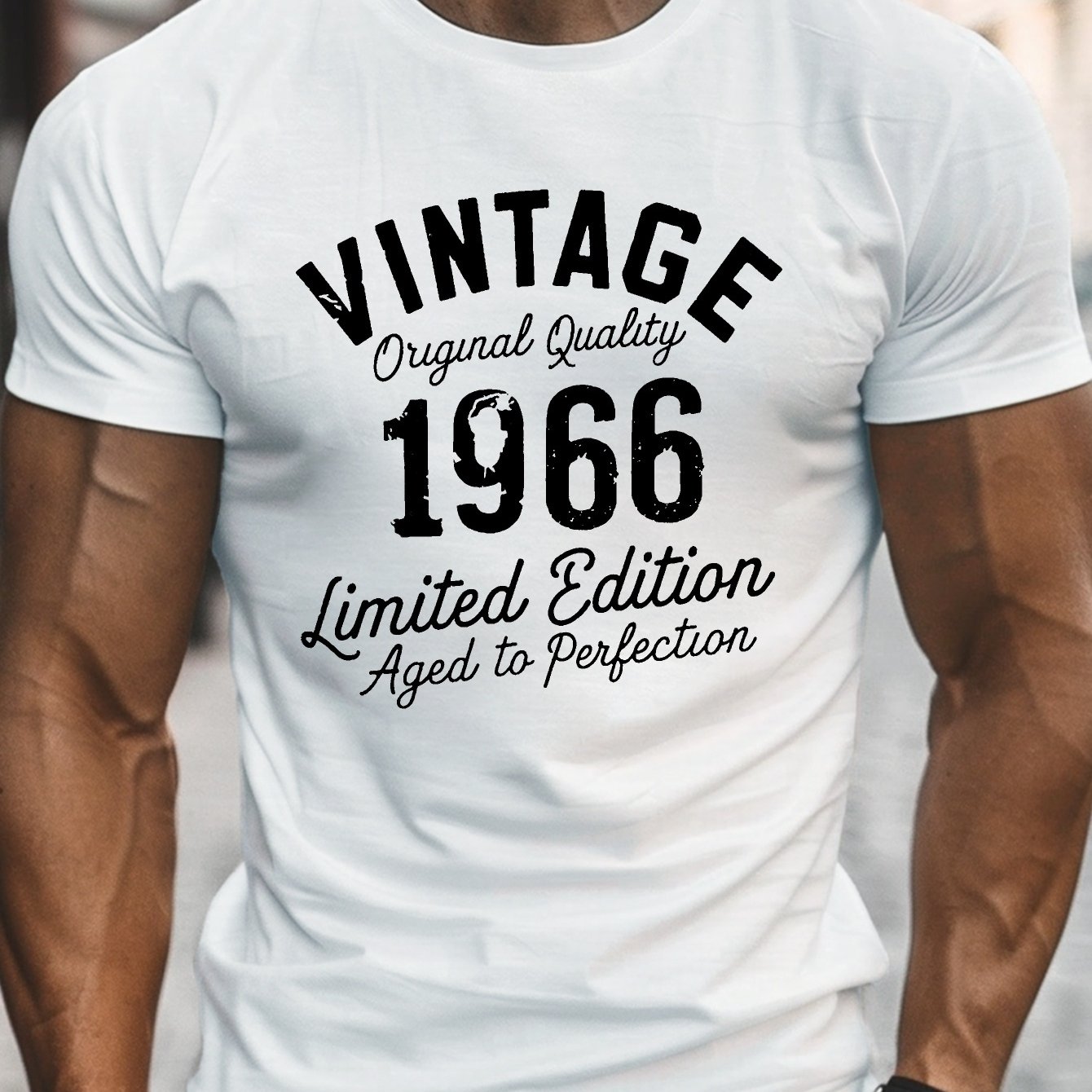 TEMU Vintage Edition 1966 Print, Men's Round Crew Neck Short Sleeve Tee, Casual T-shirtcasual Comfy Lightweight Top For Summer