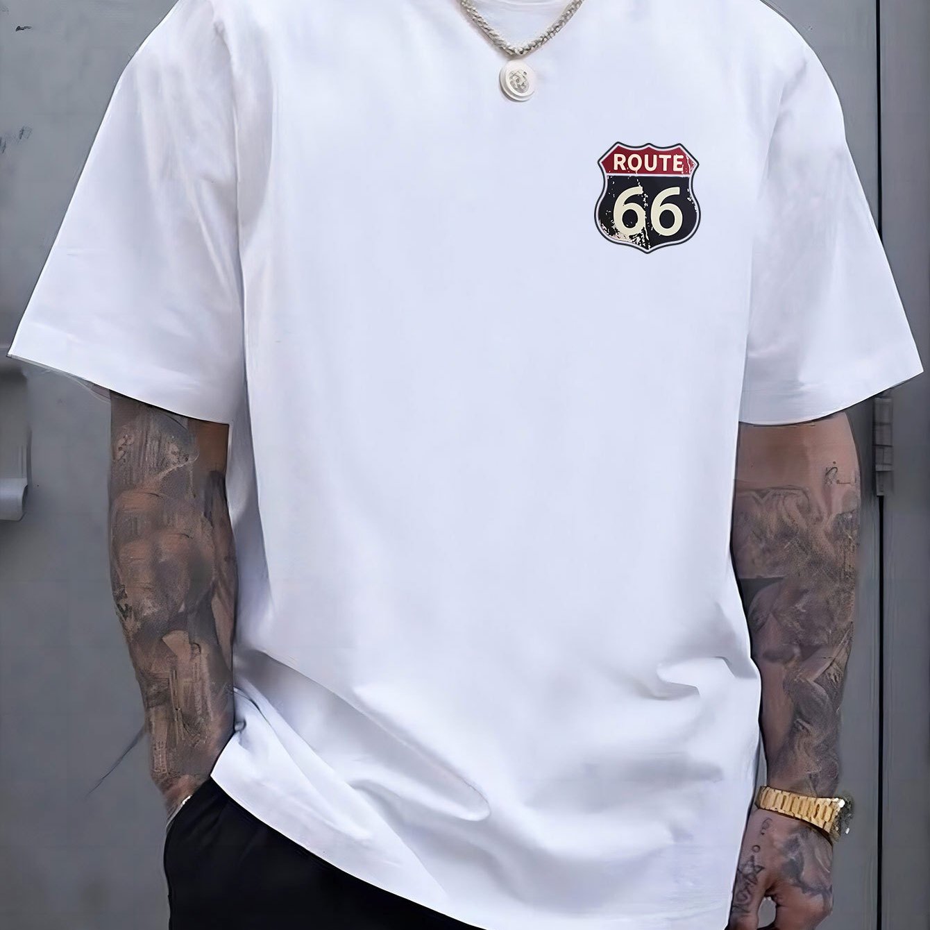 TEMU U.s. Theme T-shirt, Hip-hop Style Individual Directional Neck Opening Men's Fashion Casual Round Neck T-shirt Men's Base Layer Versatile Top