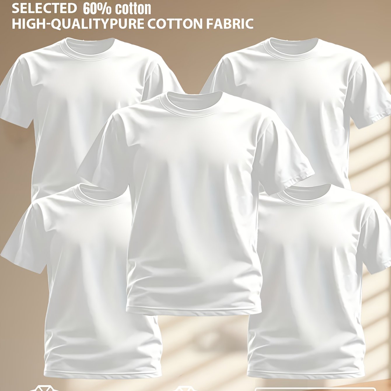 TEMU 5-pc Men's 60% T-shirts | Crew Neck Casual Shirts - Breathable And Durable For Everyday Wear, Quick-, You Warm And Suitable For Sports, Perfect