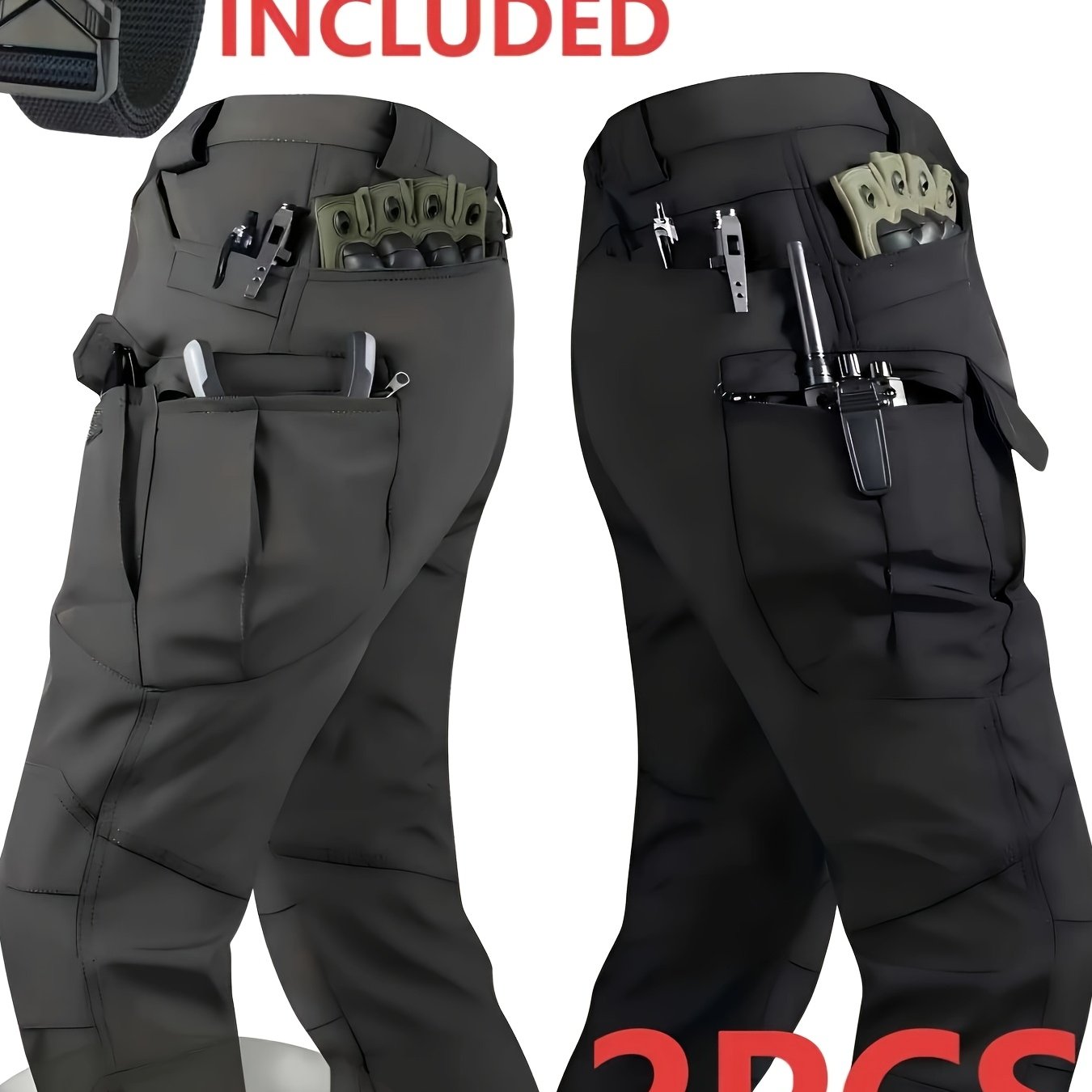TEMU 2-pack Men's Outdoor Tactical Cargo Pants, Multifunctional Pockets, Lightweight And Durable Work Pants, (belt Included) Suitable For Camping,