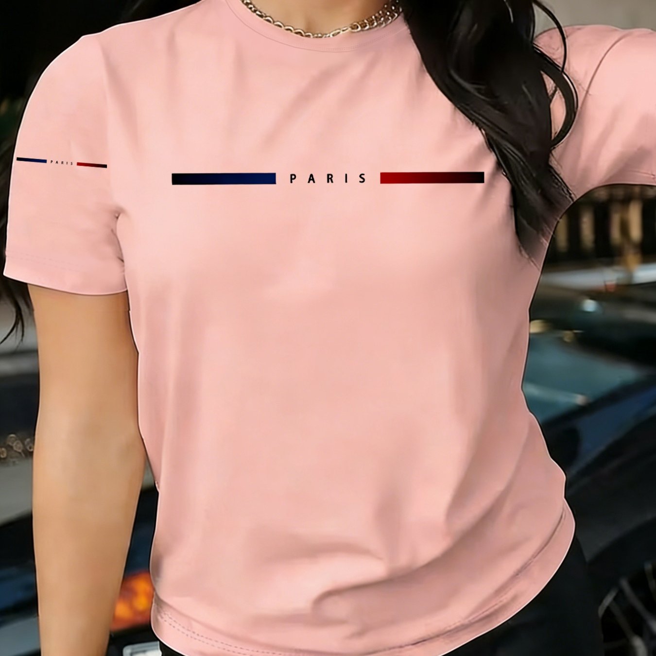 TEMU 1pc Round Neck T-shirt With Fashionable Paris Letter Print, Simple And Versatile For Daily Wear, New Summer Y2k Style, Single Sleeve Printed