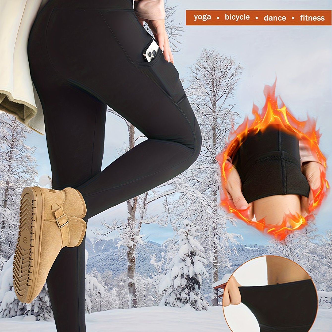 E-shop Herbst- Winter-Damen-Leggings mit Futter, verstärkt, elastisch, bequem, High-Waist Sport-Yogahosen mit 2 , schlanke Passform, warme Hosen