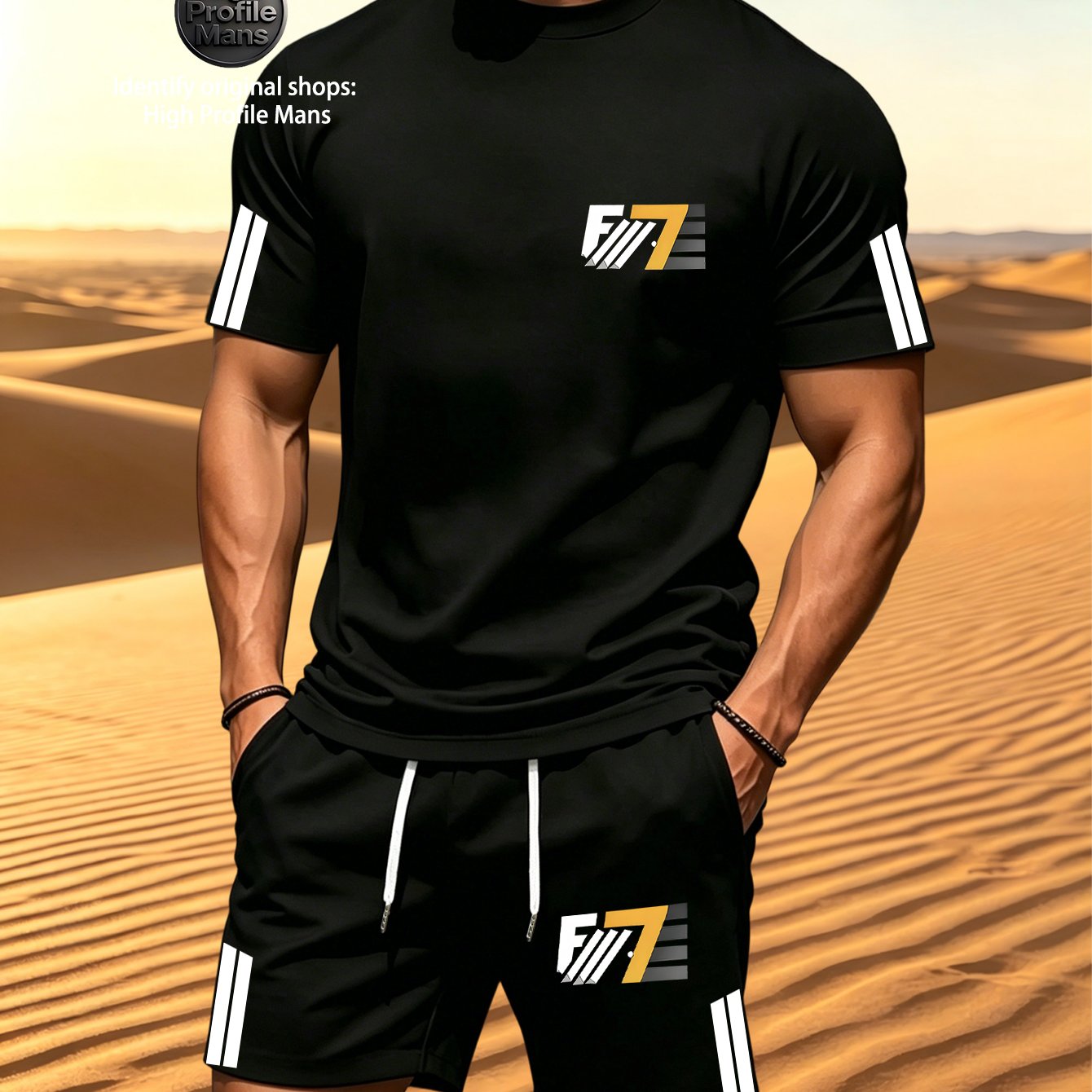 TEMU 2pcs Men's Summer Breathable Casual Set Fashion Geometric Pattern Short Sleeve Shorts Combination Drawstring Design With Pockets Multiple Colors