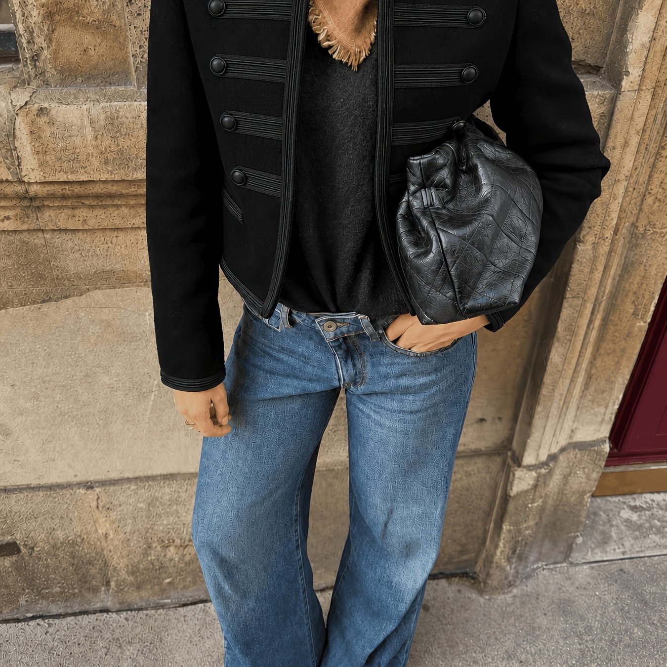 TEMU Women's Vintage Jacket With Decorative Buttons, Streetwear Style