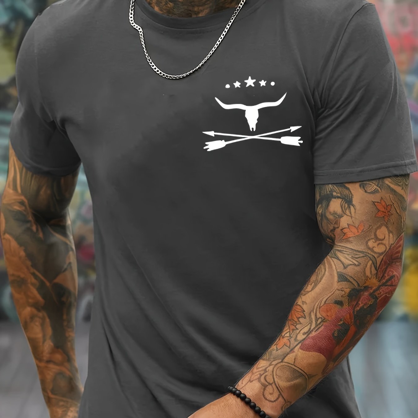 TEMU T-shirt À Manches Courtes Et Col Rond Pour Homme, Haut Confortable Et Respirant Avec Imprimé , Tendance, Été