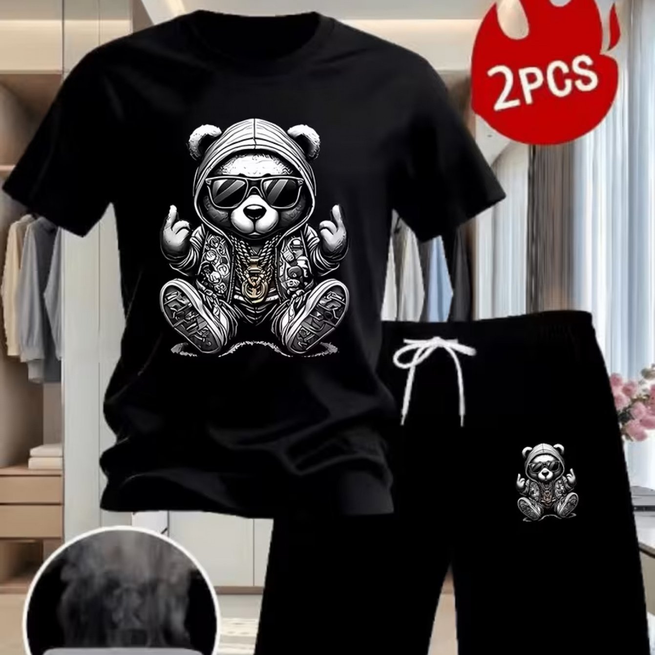 TEMU Trendy Hip-hop Style Element Print Short Sleeve Set Men's Summer Loose Breathable T-shirt And Casual Shorts Two-piece Outfit