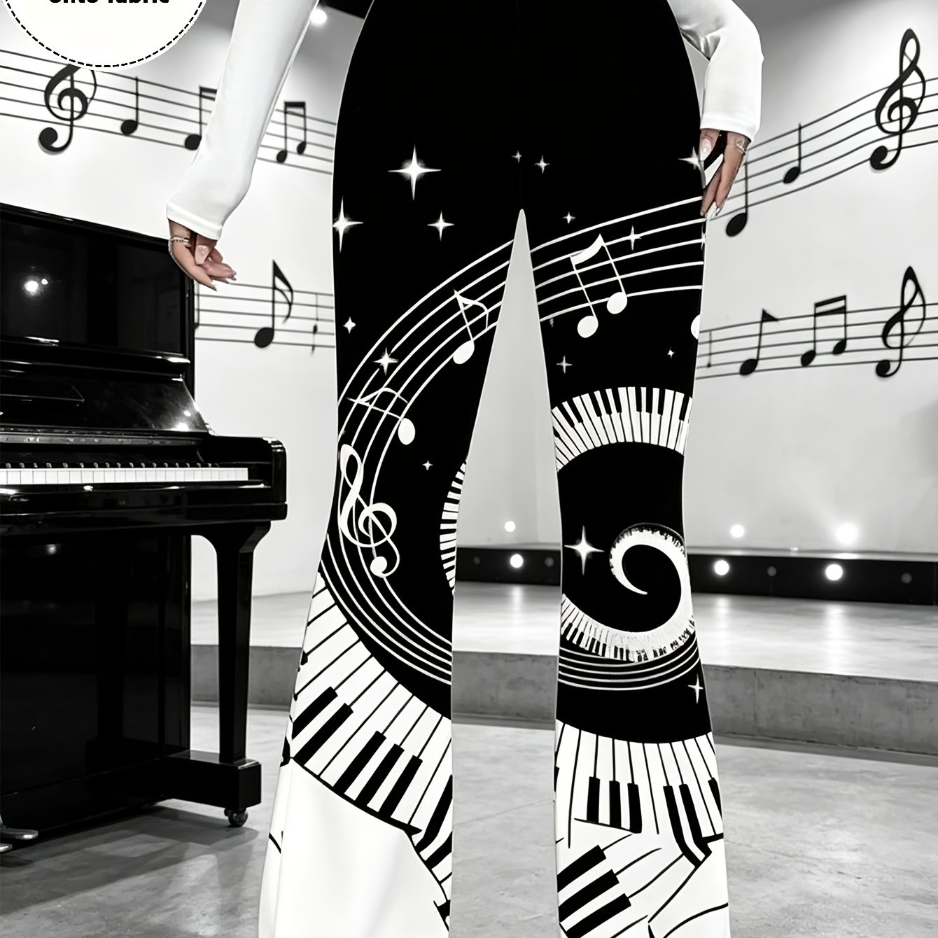 TEMU Women's Trendy And Unique Flared Pants, Slim-fit Design For A Look, Full Of With Geometric Pattern Prints, Medium Stretch, Snug And Durable