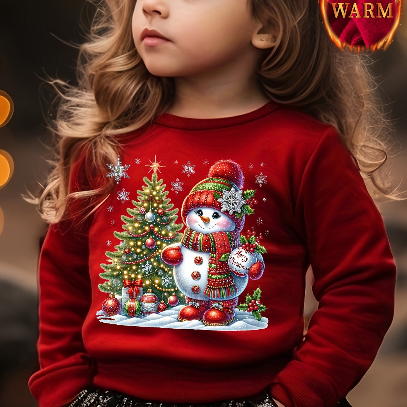Image of Cartoon Christmas Snowman And Tree Graphic Print Comfy Trendy Long Sleeves Sweatshirt, Versatile Warm Fleece Top For Leisure & Outdoor Play, Meticulously For Fall And Winter Wear, Outdoor Cloth