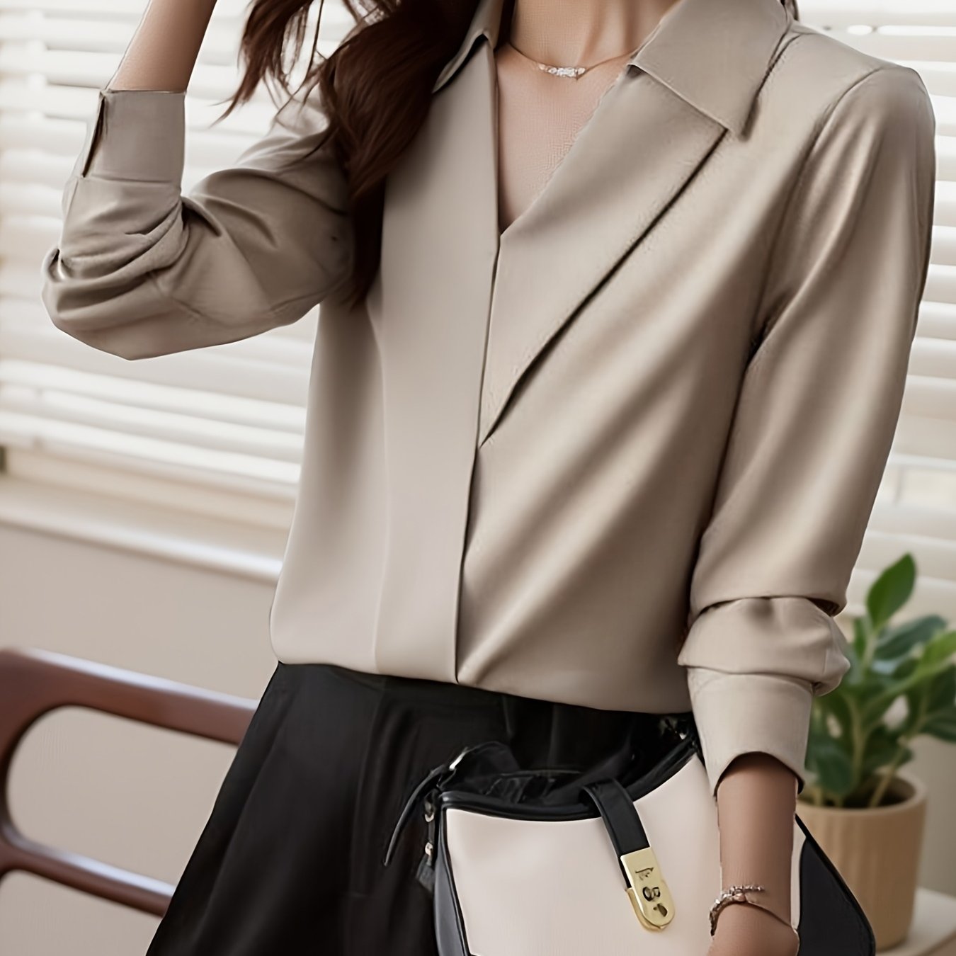 TEMU Real Shot Of Satin Silky Women's Clothing.solid Chiffon Top With .cardigan Shirt Undershirt.fit