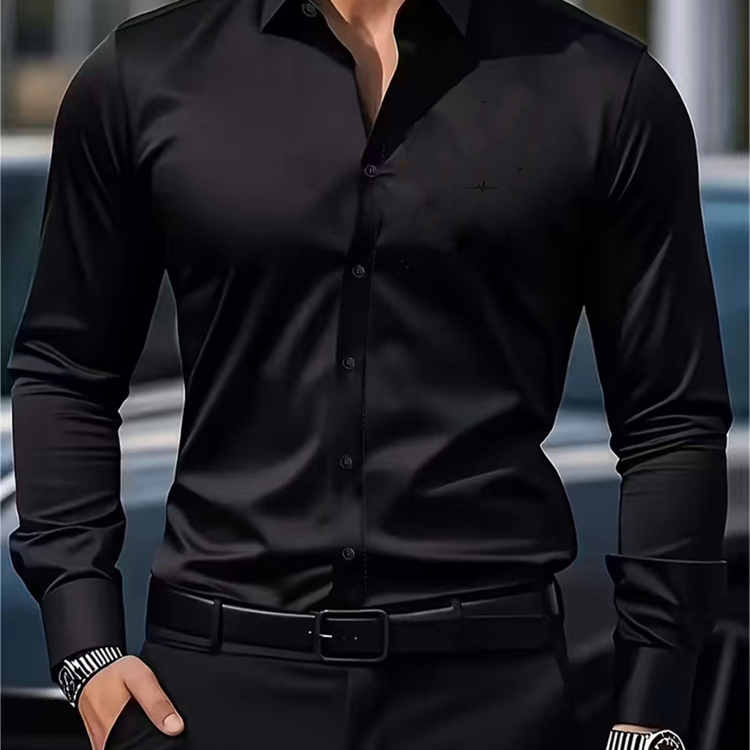 TEMU Men's Casual Button-up Shirt, New Style Essential Top For Casual , Interview And Versatile Solid Shirt