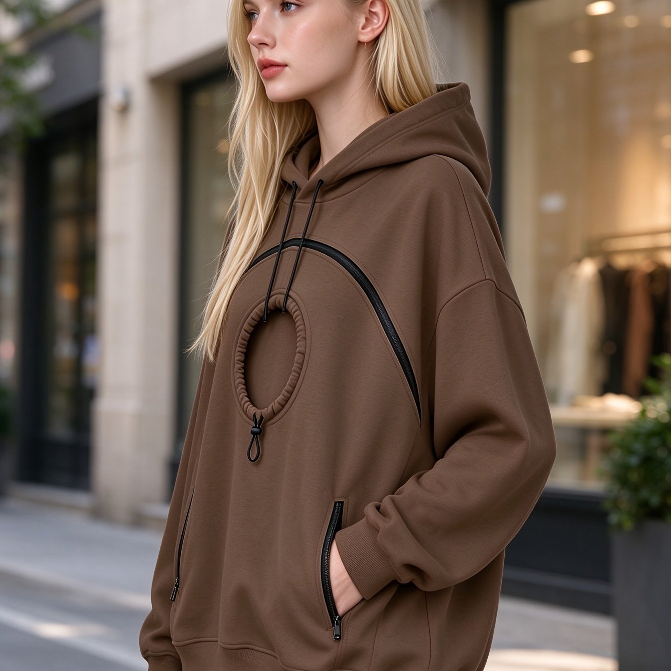 TEMU Maternity Hooded Sweatshirt, Chest -out Pocket, Loose Pregnancy Long Sleeve Top, Outerwear Hoodie