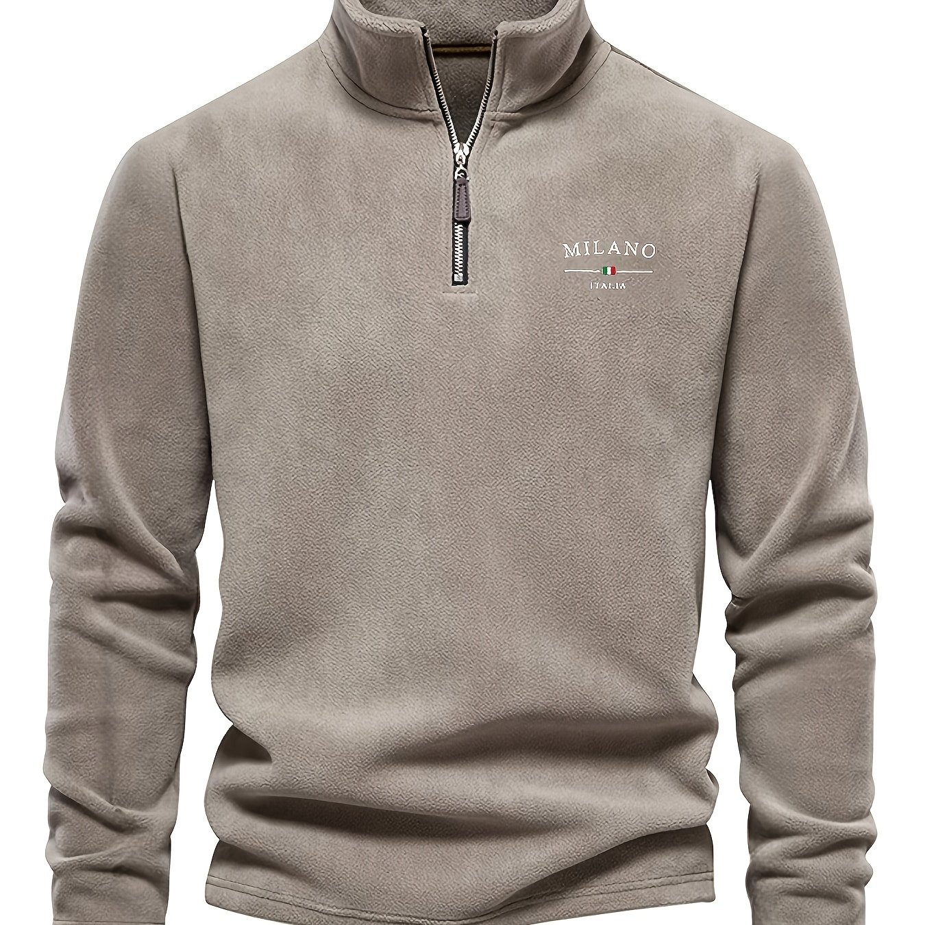 TEMU Men's Embroidered Logo Half-zip Sweatshirt | Warm, Casual Stand Collar With Geometric Patterns, Metal Zipper, Long Sleeves, Machine Washable,