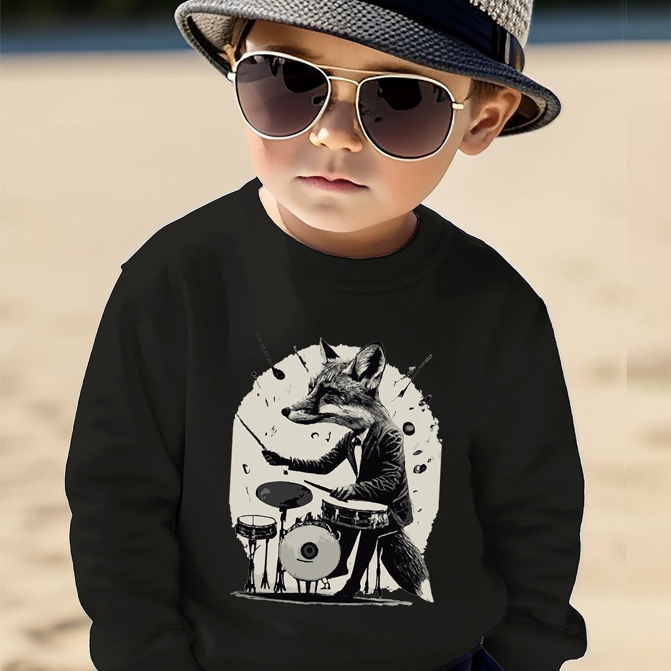 TEMU Cute Print Boys Casual Creative Pullover Sweatshirt, Long Sleeve Crew Neck Tops, Kids Clothing Outdoor