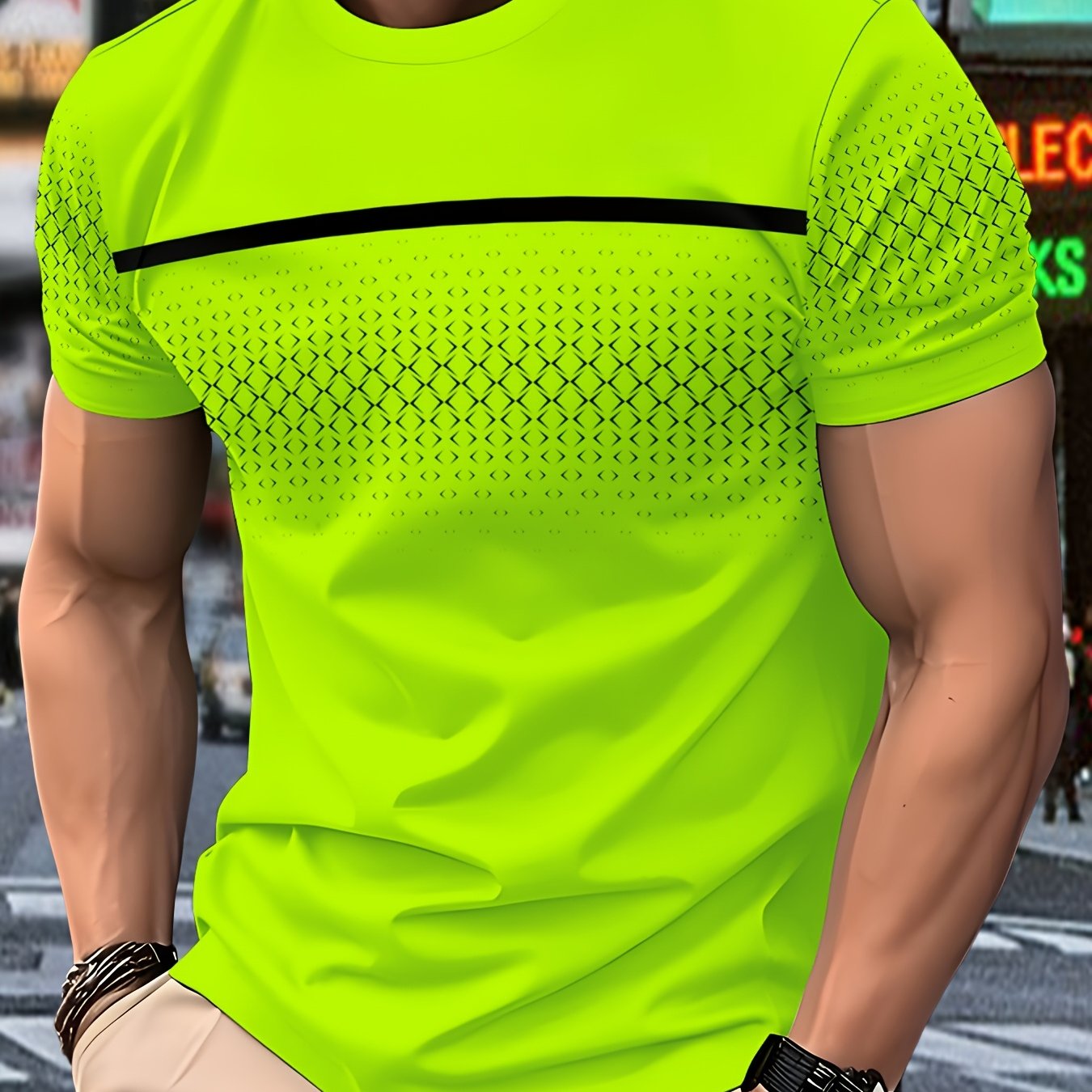 TEMU Fluorescent 's Short-sleeve T-shirt - Casual Breathable Sports Fitness Tee - Outdoor Running Quick-dry Apparel - Slim Fit Contrast Street Trend