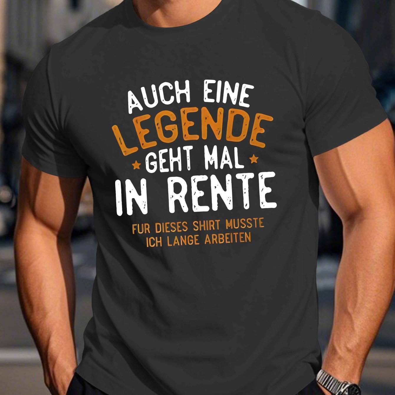 Image of Men's Funny German T-shirt - German Text Short Sleeve Summer Top, Casual Round Neck Tee With German Phrases, Machine Washable For German Language & Casual Attire